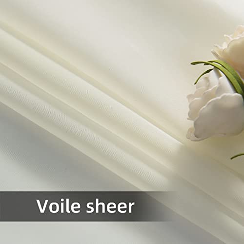 Solid Sheer Rod Pocket Curtain Voile Draperies 2 Panels White Beige Black Grey Coffee 52 Inch Width 72 Inch Long 1 Pair for Kitchen Bedroom Children Living Room Yard (Ivory / 52"W x 72"L (Pack of 2))