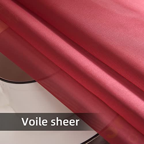 Solid Sheer Rod Pocket Curtain Voile Draperies 2 Panels White Beige Black Grey Coffee 52 Inch Width 54 Inch Long 1 Pair for Kitchen Bedroom Children Living Room Yard (Wine Red / 52"W x 54"L (Pack of 2))