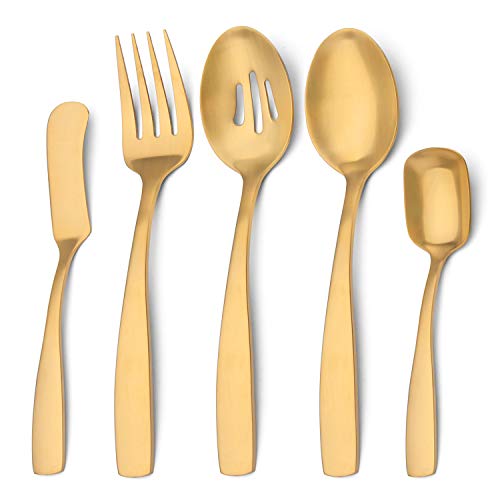 5 Piece Matte Gold Serving Flatware Silverware Set (Matte Gold / 5-Piece)