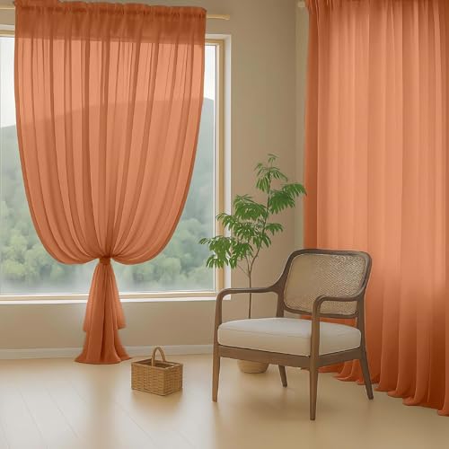 Orange Sheer Curtains 84 Inches Long 2 Panels (42"W x 84"L (Pack of 2) / Orange)