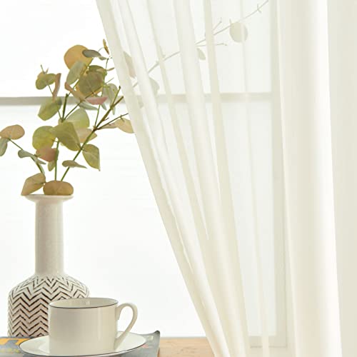 Basic Rod Pocket Sheer Voile Window Curtain Panels White 1 Pair 2 Panels 42 Width 63 Inch Long for Kitchen Bedroom Children Living Room Yard (Ivory / 42"W x 63"L (Pack of 2))