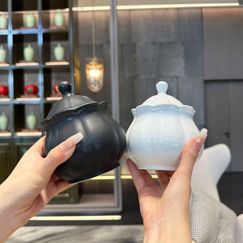 Vintage Embossed Ceramic Sugar Bowl with Lid (Black / Sugar Bowl)
