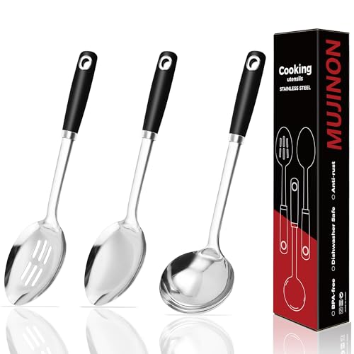 14 in Cooking Spoons Set (Black Handle / Cooking Spoons)