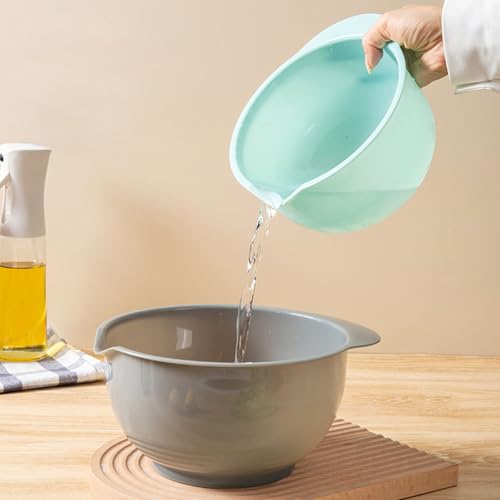 Set of 3 Mixing Bowls with Pour Spout (Green Pink Grey)