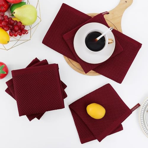 100% Cotton Waffle Weave Kitchen Dish Cloths 24 (Burgundy / 12 X 12 - 24 Pack)
