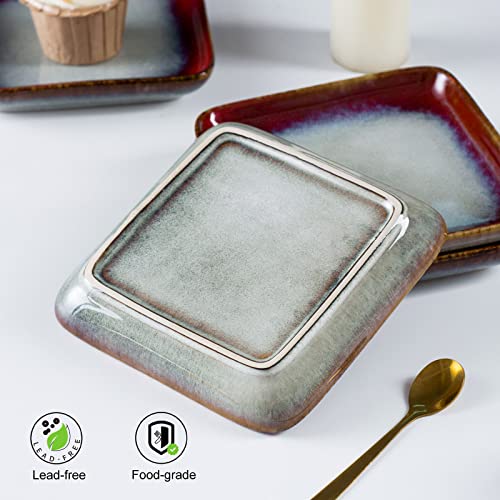Square Dessert Plates Set of 4 (Reactive Red / 6.3 Inch)