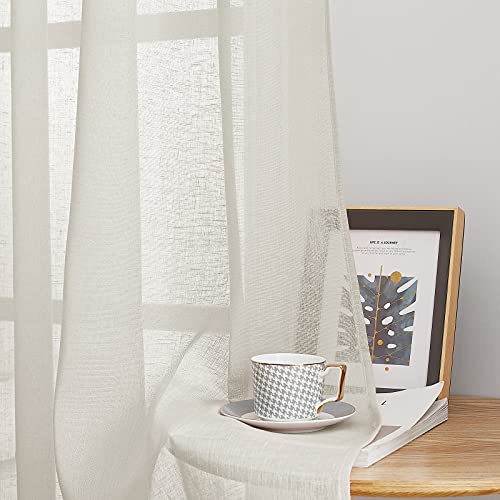Small Window Curtains Semi Sheer Linen Burlap Drapes (36"W x 63"L (Pack of 2) / Natural)