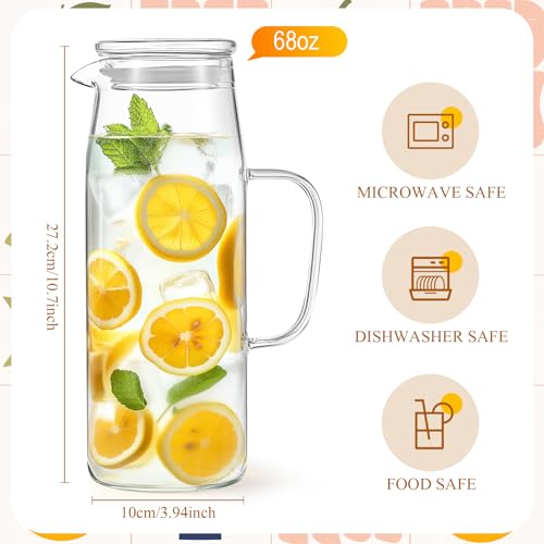 2 Sets Glass Pitcher with Lid Water Carafe (Glass Lid / 2l)