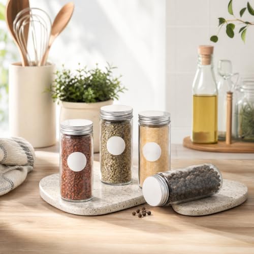 12 Pack Round Spice Bottles 3oz Glass Spice Jars with Silver Metal Lids