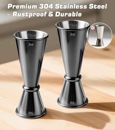 2 Pack Stainless Steel Cocktail Jiggers (2 Pack-B / Black)