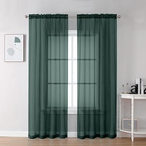 Hunter Green Sheer Curtains 78 Inches Long 2 Panels Set for Living Room (Hunter Green / 42"W x 78"L (Pack of 2))