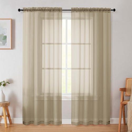 Taupe Sheer Curtain for Bedroom Living Room 78 Inches Long 2 Panels Set (Taupe / 42"W x 78"L (Pack of 2))