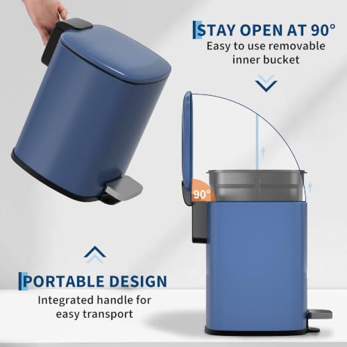 Bathroom Trash Can with Lid (Navy Blue / 1.6 gallons)