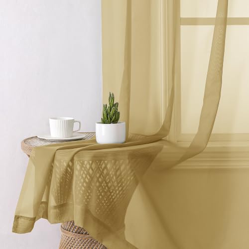 Gold Sheer Curtains 96 Inches Long 2 Panels Set for Bedroom Living Room (59"W x 96"L (Pack of 2) / Gold)