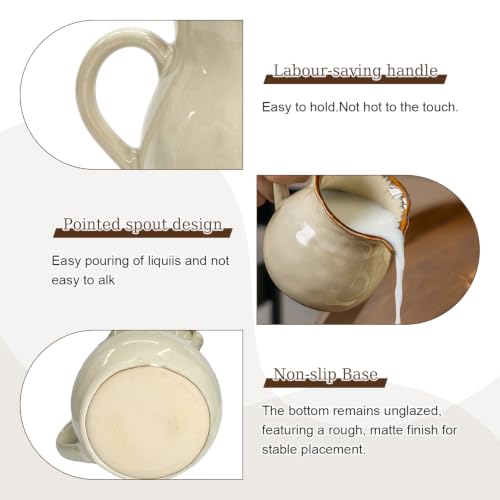 Yellow brown Ceramic Milk Pitcher 12.3oz with Handle
