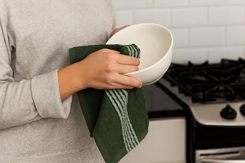 Dark Green Kitchen Hand Dish Towels Waffle Ruffle Textured Set of 3 (Rainah Dark Green)