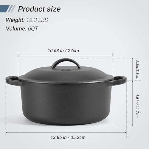 6 QT Basics Cast Iron Dutch Oven Pot with Lid and Dual Handles (6QT)