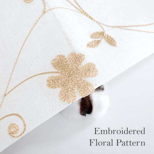 Yellow Sheer Curtains 63 Inch Length 2 Panels Yellow and White Embroidered Floral Pattern Semi Sheer Window Curtains for Bedroom Living Room (52"W x 63"L (Pack of 2) / White & Yellow)