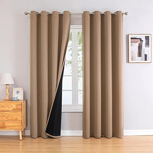 100% Blackout Curtains for Bedroom 90 Inches Long 2 Panels Set (52"W x 90"L (Pack of 2) / Cappuccino)