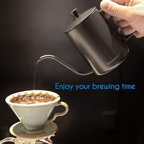 Gage Gooseneck Pour Over Coffee Kettle 20 oz Stainless Steel Hand Drip Coffee Pot with Long Narrow Spout (Black)