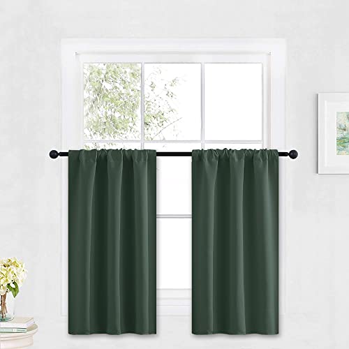 Kitchen Blackout Window Curtains Over Sink 36 inch Length (Dark Green / 29"W x 36"L (Pack of 2))