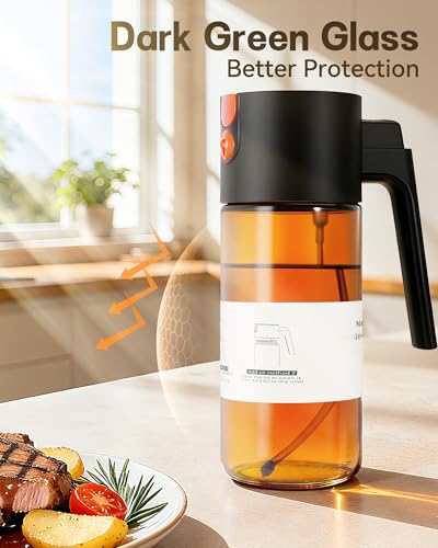 Olive Oil Sprayer & Dispenser for Cooking (Green+Brown Bottle-Black 2PACK)