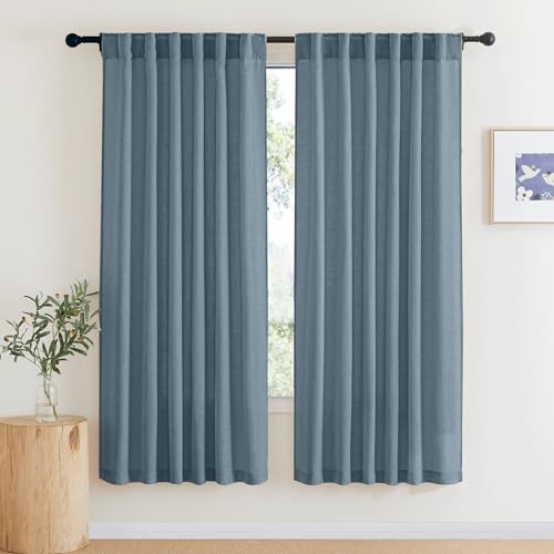 Light Filtering Linen Sheer Curtains 72 inch Long for Farmhouse (Stone Blue / 52"W x 72"L (Pack of 2))