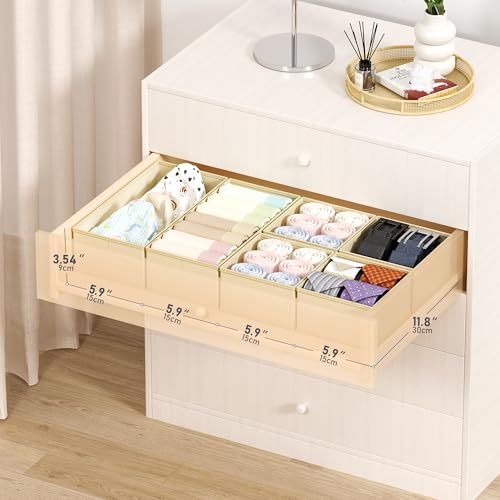 Drawer Organizer Clothes Storage (Beige / 18 Pack)