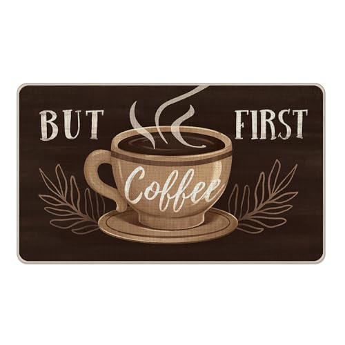 But First Coffee Themed Decorative Front Door Mat (2'8" x 4' (Rectangular) / Coffee)