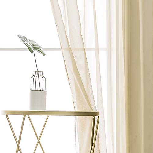 2 Panels Sheer Curtains for Living Room 54 X 90 Inches Beige (Beige / 54"W x 90"L (Pack of 2))
