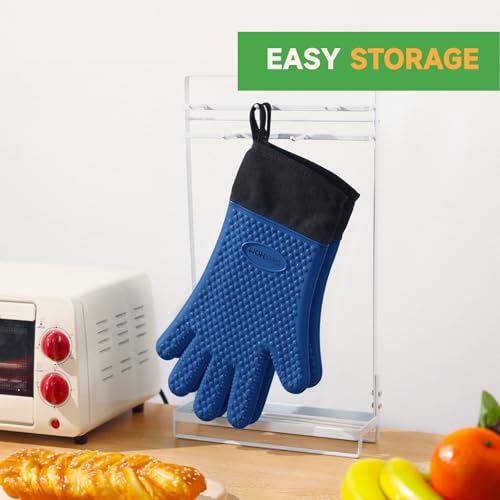 BBQ Gloves Heat Resistant Oven Mitts (Royal Blue / Large)