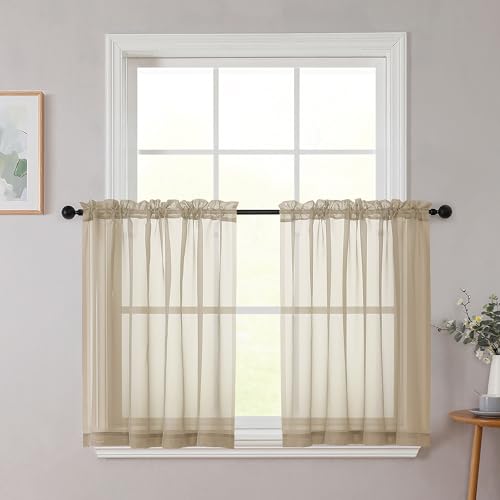 Taupe Kitchen Curtains 30 Inch Length Tier 2 PCS (Taupe / 42"W x 30"L (Pack of 2))