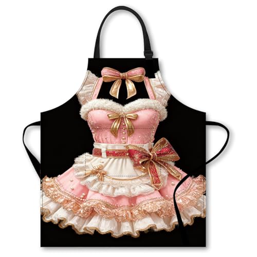 Pink Gorgeous Lace 26.7x30.7 Inch Polyester Elegant Apron (Hd13959)