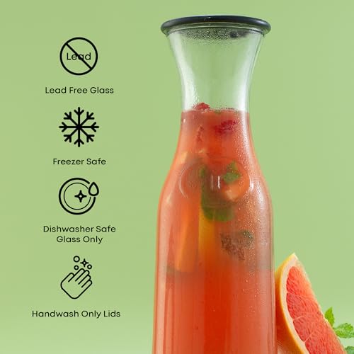 Glass Carafe with Lid (Set of 3, 36 Ounces each)