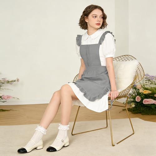 Vintage Ruffle Apron for Women (Grey)