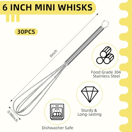 30 Pcs Mini Whisk Bulk Small Whisks for Cooking 304 Stainless Steel Tiny Whisk for Baking (6 Inch)