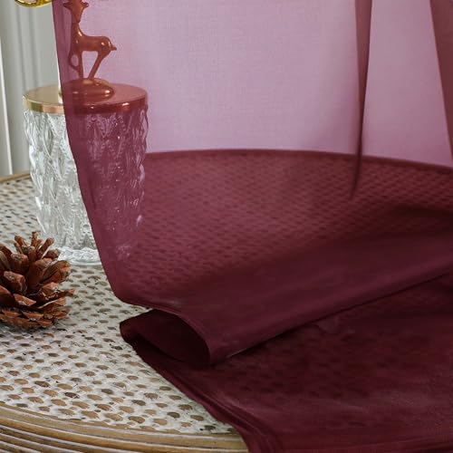 Burgundy Sheer Curtains 84 Inches Long 2 Panels Set for Living Room (Burgundy Wine / 59"W x 84"L (Pack of 2))