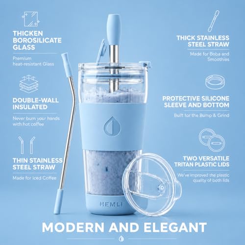 19 oz. Double Wall Glass Coffee Tumbler (Light Blue)