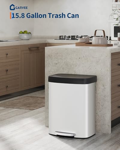 16 gal 60 L Metal Trash Can with Lid (White / 15.8 Gallons)