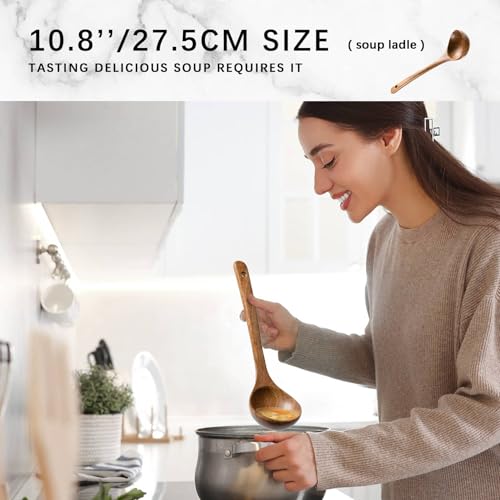 Wooden Spoons for Cooking (5 Box/Natural Brown / 10.5-13.5" set)