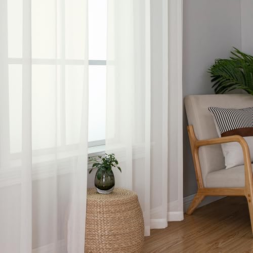 Sheer Ivory Curtains 120 Inches Long (59"W x 120"L (Pack of 2) / Ivory)