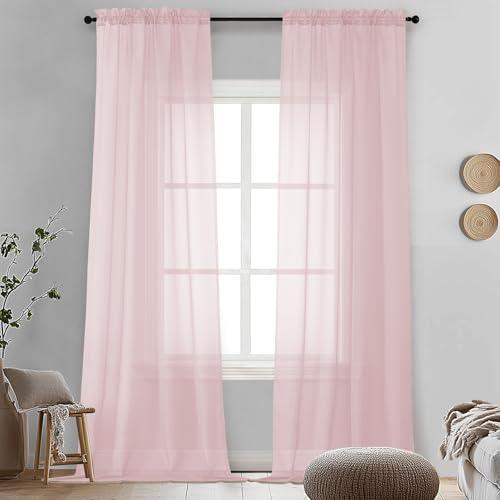 Blush Pink Sheer Curtains 96 Inches Long 2 Panels (Blush / 42"W x 96"L (Pack of 2))