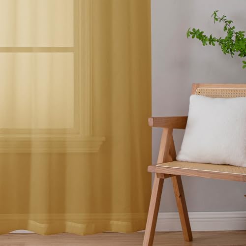 Extra Long Gold Sheer Curtains 108 Inches Long 2 Panels (Gold / 59"W x 108"L (Pack of 2))