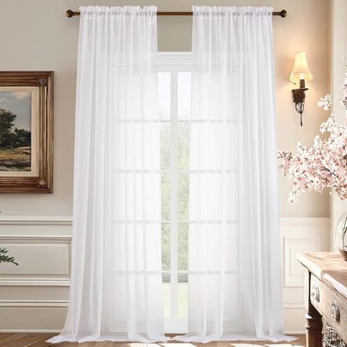 Sheer White Curtains 120 Inches Long (59"W x 120"L (Pack of 2) / White)
