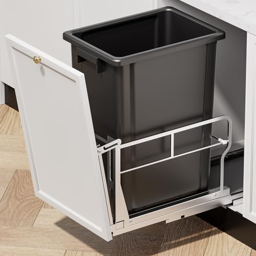 10 Gal Pull Out Trash Can Under Cabinet with Tiltable 10° (Silver / Single-10Gal)