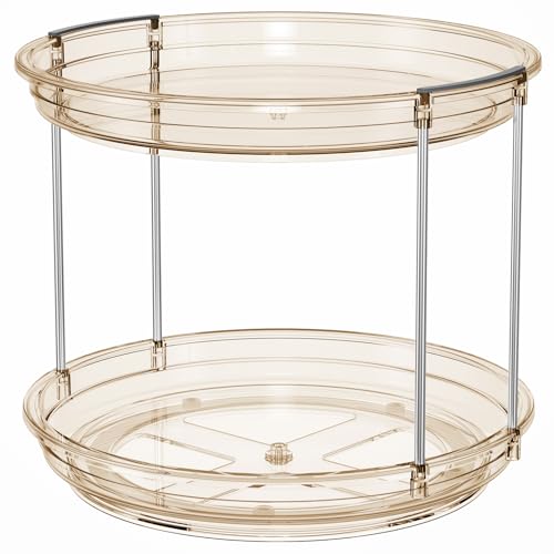 2 Pack 2 Tier Lazy Susan Turntable Organizer 10.6'' Rotating Spice Rack Organization for Cabinet (Amber / 10.6in 2 Pack)