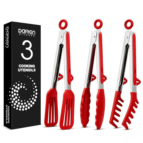 Kitchen Tongs for Cooking (Red / 9 inch)