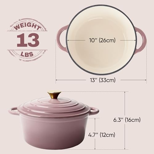 Vintage Style 6 Quart Dutch Oven Pot with Lid (Pink / 6 QT Round)