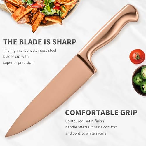 15 Piece Rose Gold Knife Block Set with Sharpener (Rose Gold)