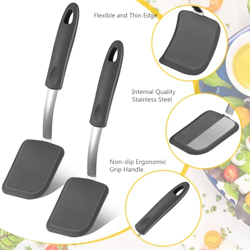 2 Pcs Mini Silicone Cookie Brownie Spatula (Solid Flat / Gray)